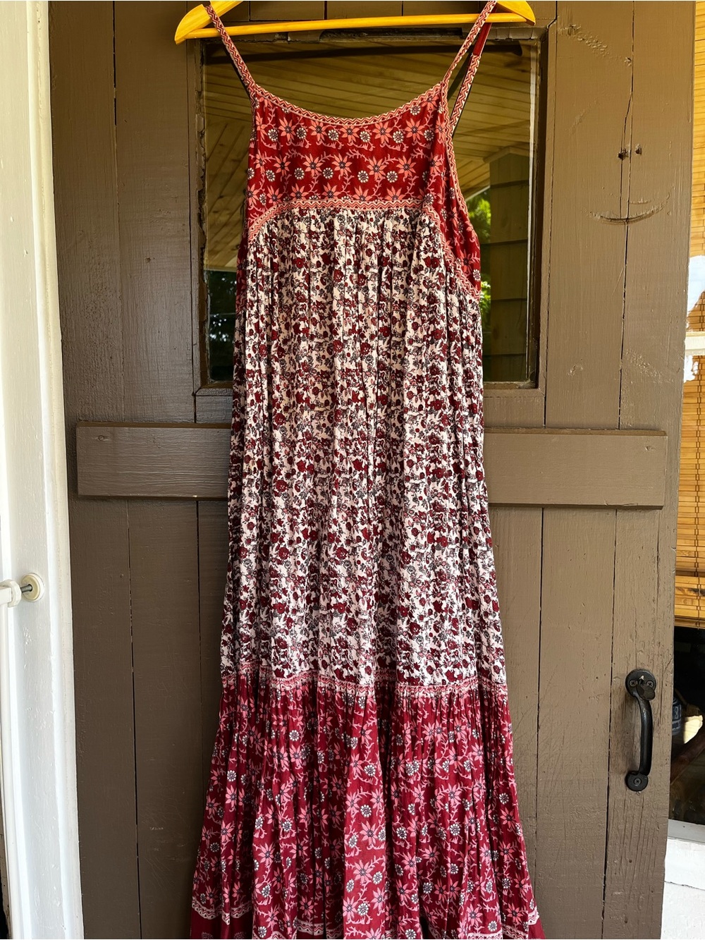 Daughters of India Red and Cream Floral Maxi Dress